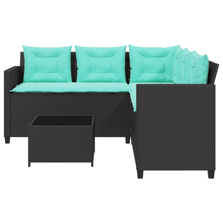 havesofa med bord og hynder L-formet sort polyrattan