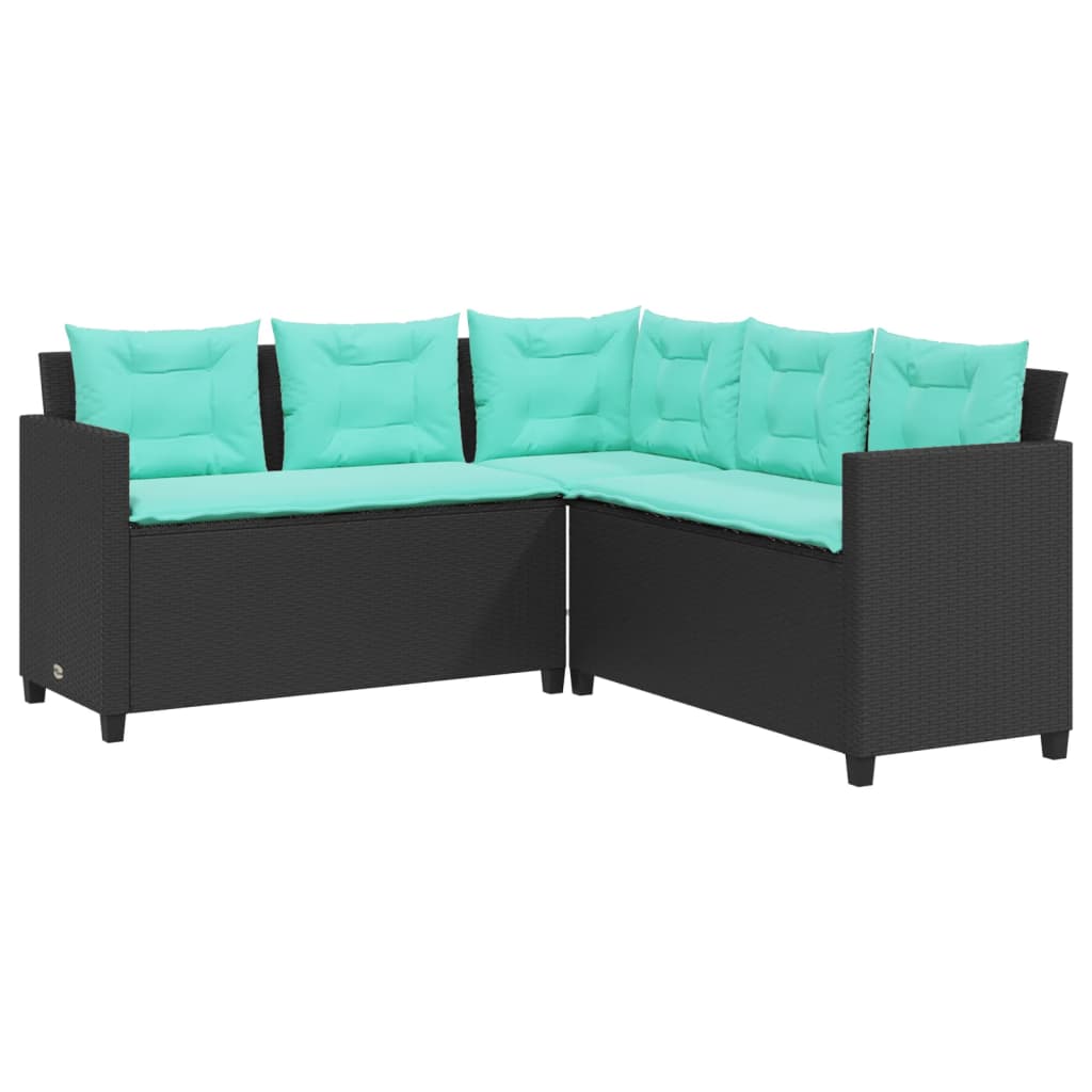 havesofa med bord og hynder L-formet sort polyrattan