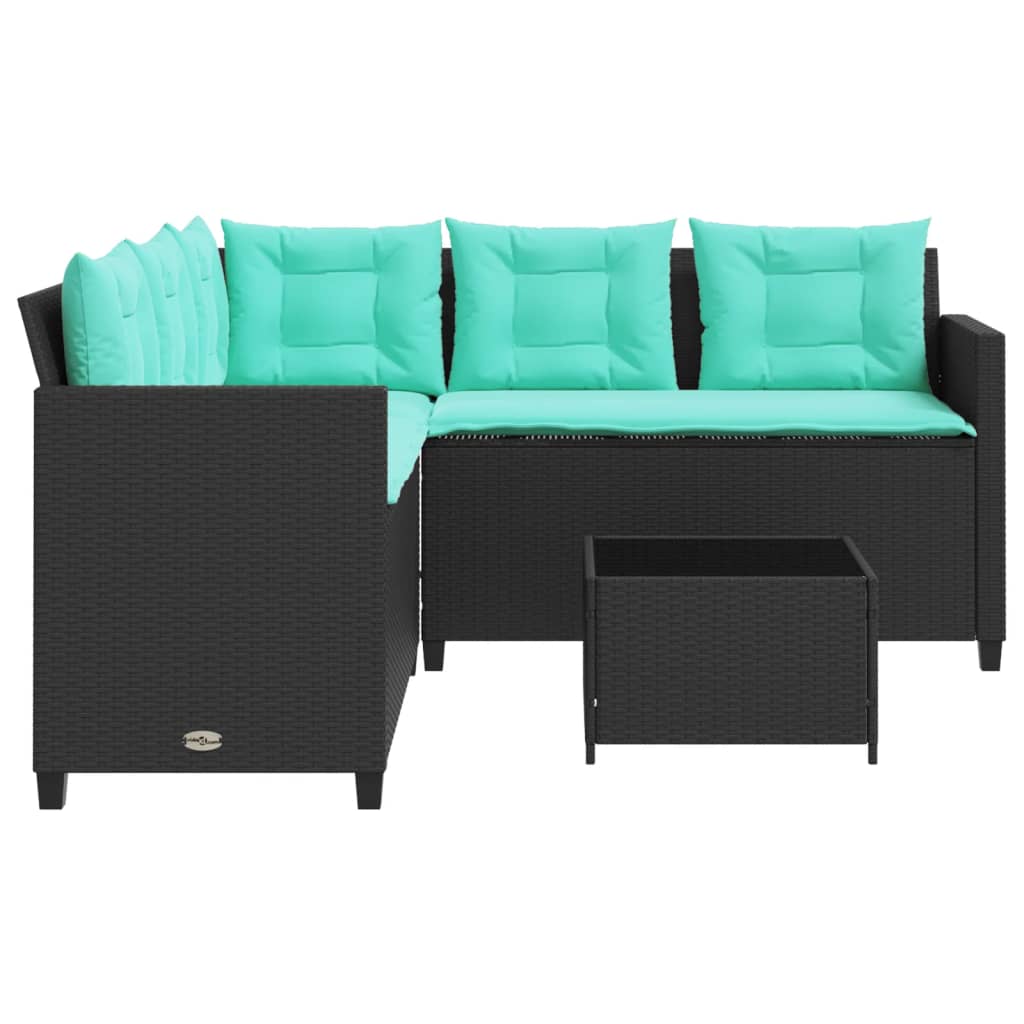 havesofa med bord og hynder L-formet sort polyrattan