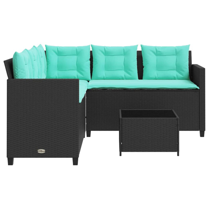havesofa med bord og hynder L-formet sort polyrattan