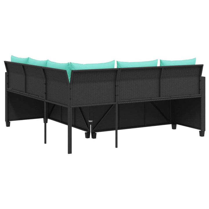havesofa med bord og hynder L-formet sort polyrattan