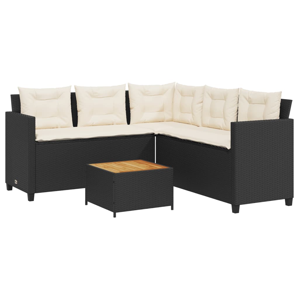 havesofa med bord og hynder L-formet polyrattan sort