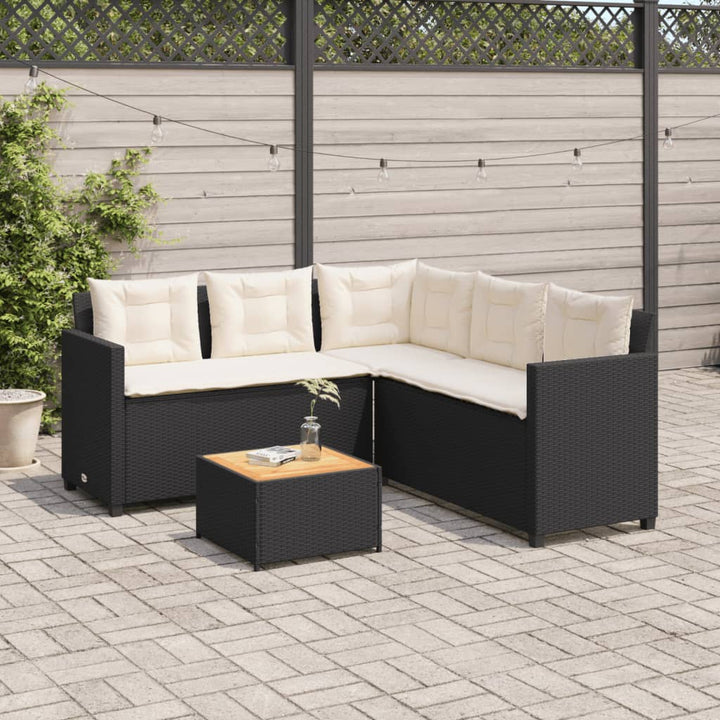 havesofa med bord og hynder L-formet polyrattan sort