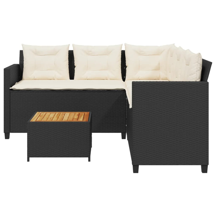 havesofa med bord og hynder L-formet polyrattan sort
