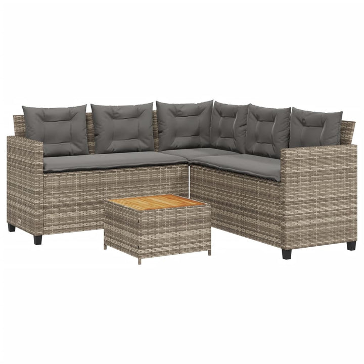 havesofa med bord og hynder L-formet polyrattan grå