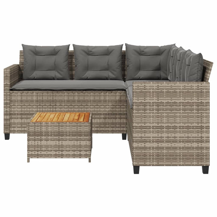 havesofa med bord og hynder L-formet polyrattan grå