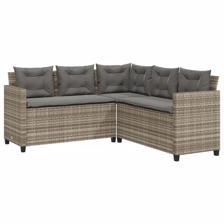 havesofa med bord og hynder L-formet polyrattan grå