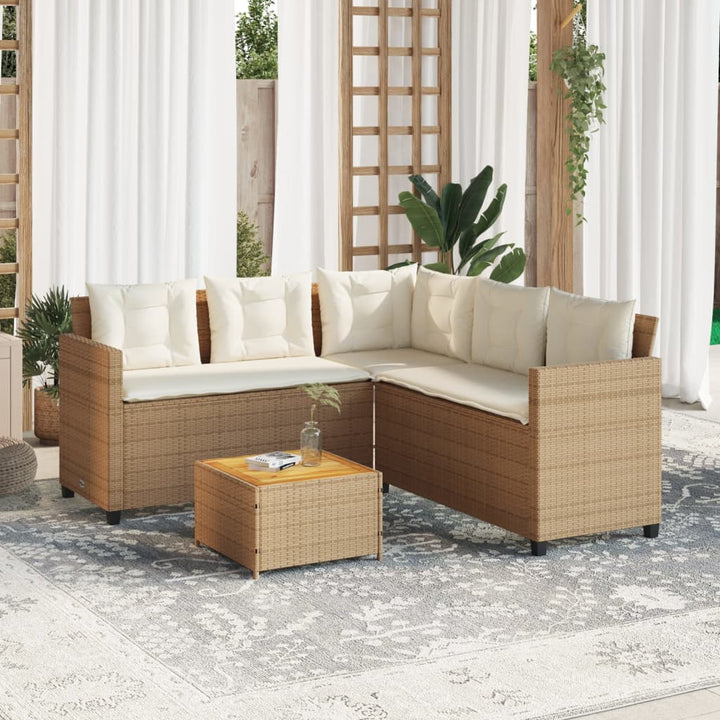 havesofa med bord og hynder L-formet polyrattan beige