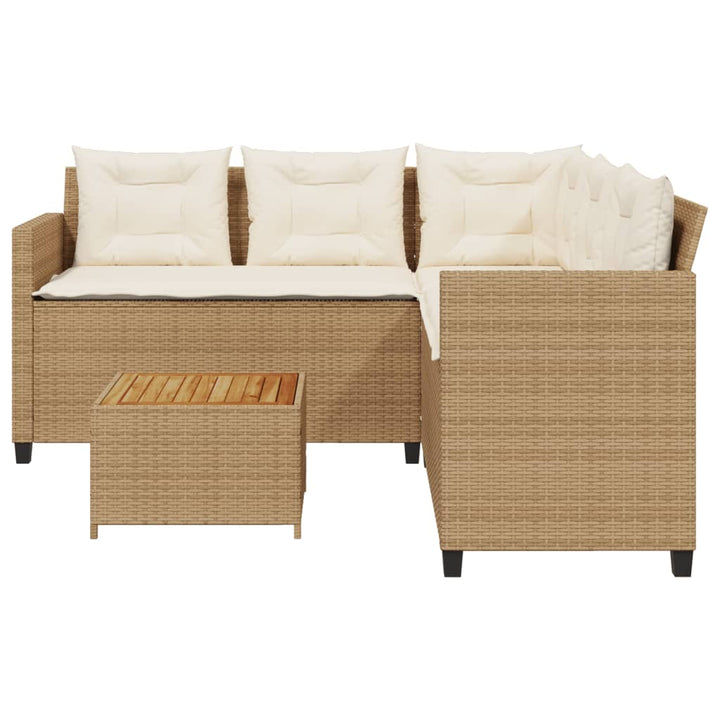 havesofa med bord og hynder L-formet polyrattan beige