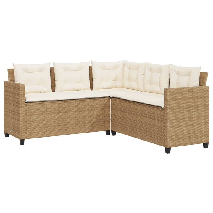 havesofa med bord og hynder L-formet polyrattan beige