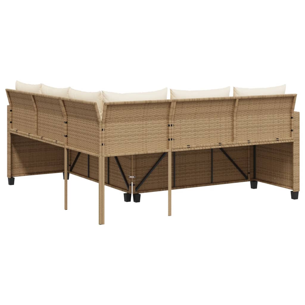 havesofa med bord og hynder L-formet polyrattan beige
