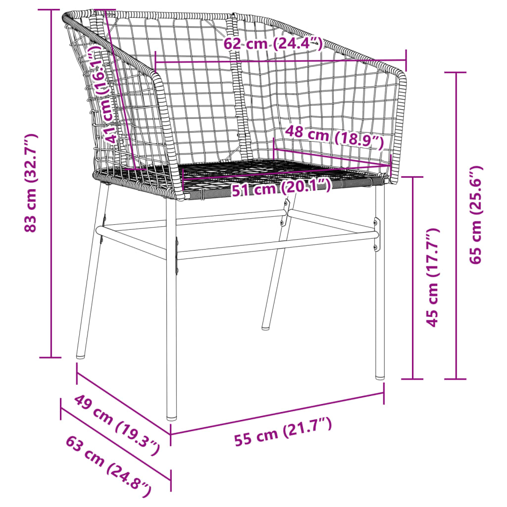 havestole 2 stk. polyrattan brun