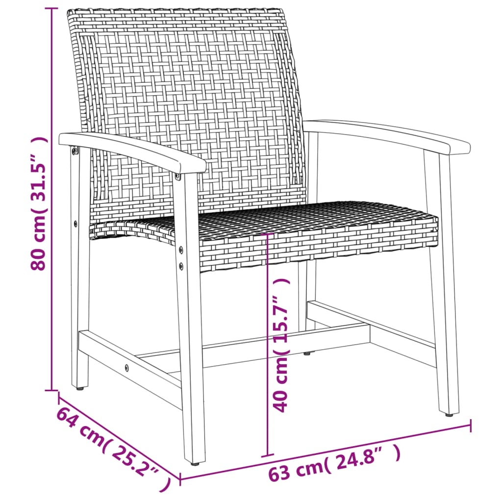 havestole 2 stk. polyrattan og akacietræ grå