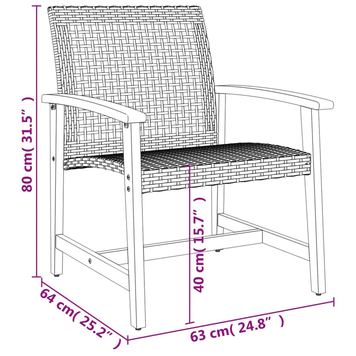 havestole 2 stk. polyrattan og akacietræ grå