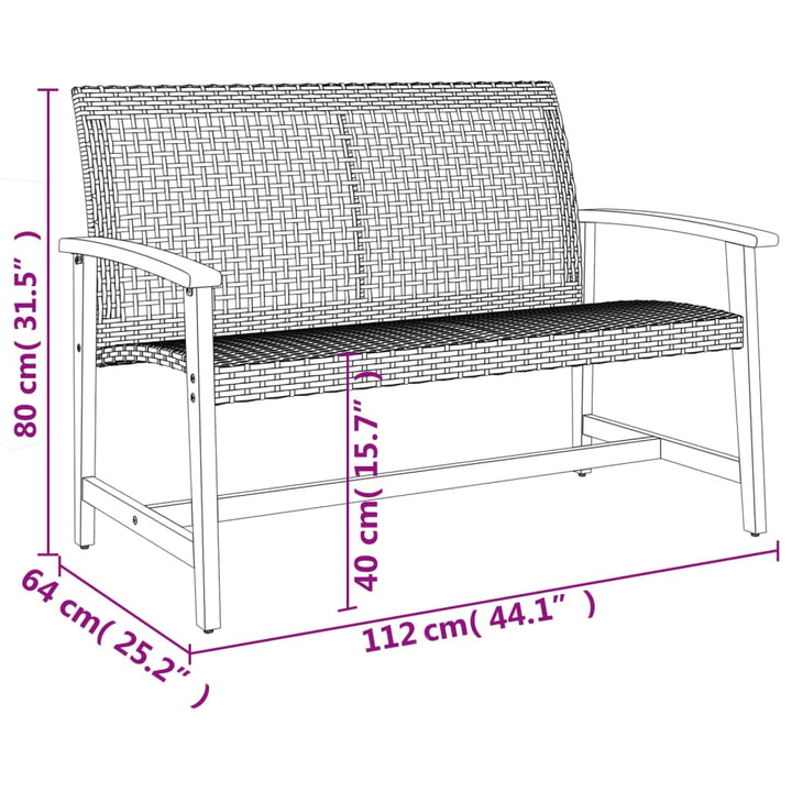 havebænk 112 cm polyrattan og akacietræ beige