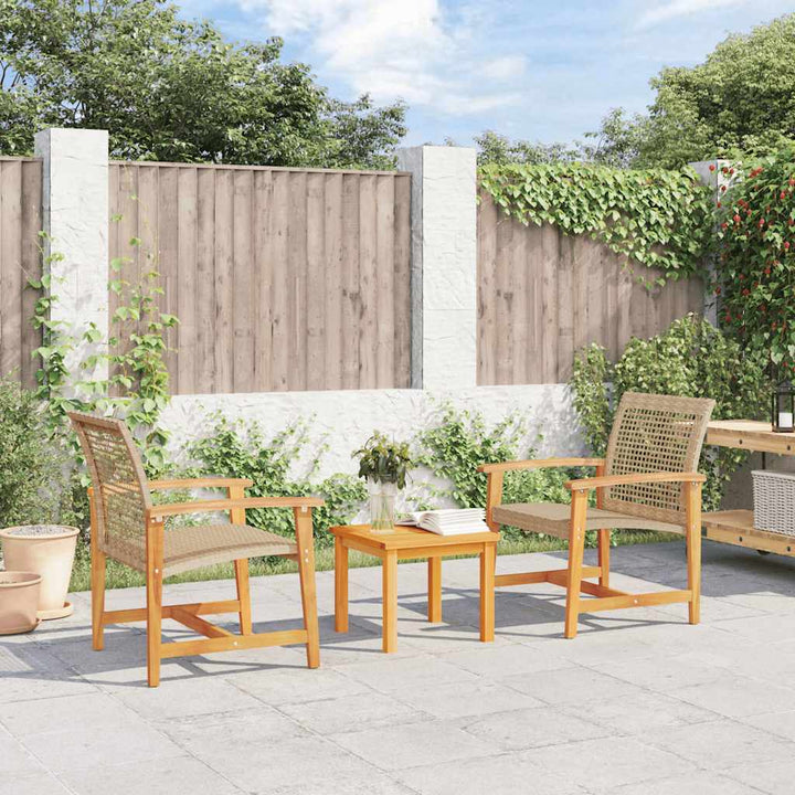 bistrosæt 3 dele polyrattan og akacietræ beige