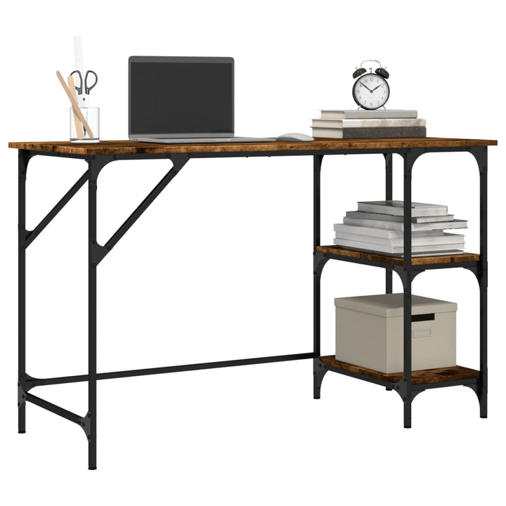 skrivebord 120x50x75 cm metal og konstrueret træ røget eg