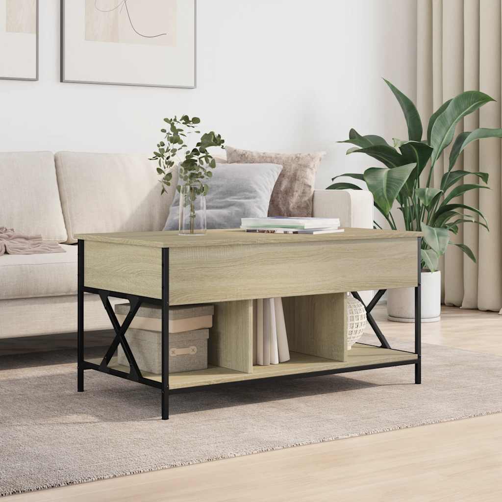 sofabord 100x55x50 cm konstrueret træ og metal sonoma-eg