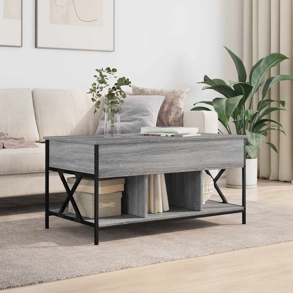 sofabord 100x55x50 cm konstrueret træ og metal grå sonoma-eg