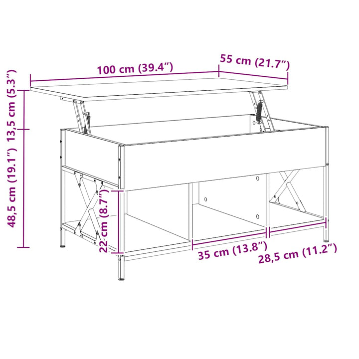 sofabord 100x55x50 cm konstrueret træ og metal grå sonoma-eg
