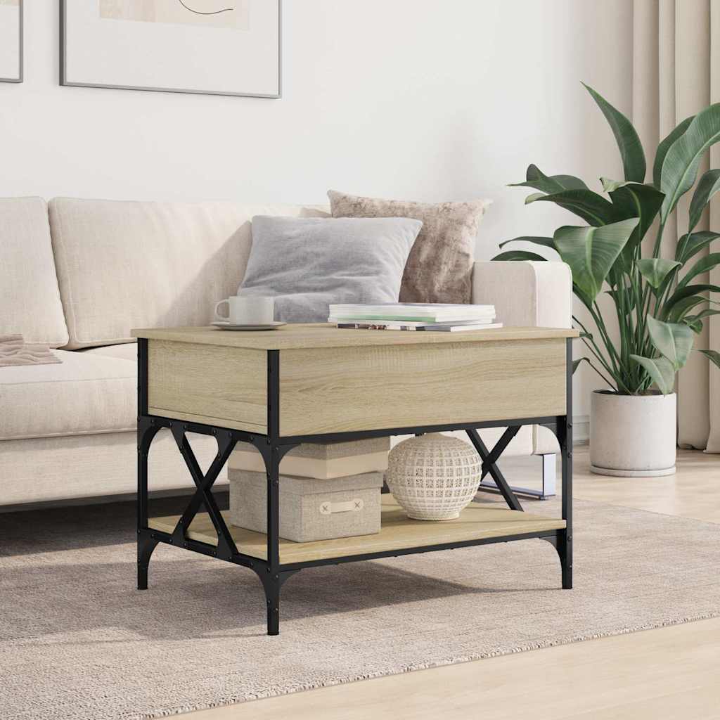 sofabord 70x50x50 cm konstrueret træ og metal sonoma-eg