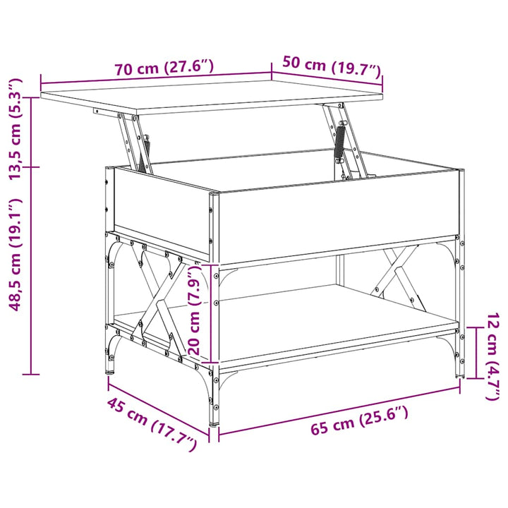 sofabord 70x50x50 cm konstrueret træ og metal sonoma-eg