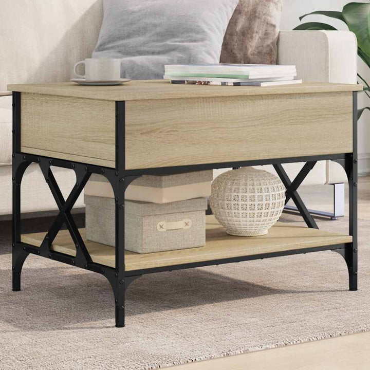 sofabord 70x50x50 cm konstrueret træ og metal sonoma-eg