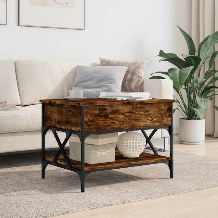 sofabord 70x50x50 cm konstrueret træ og metal røget eg