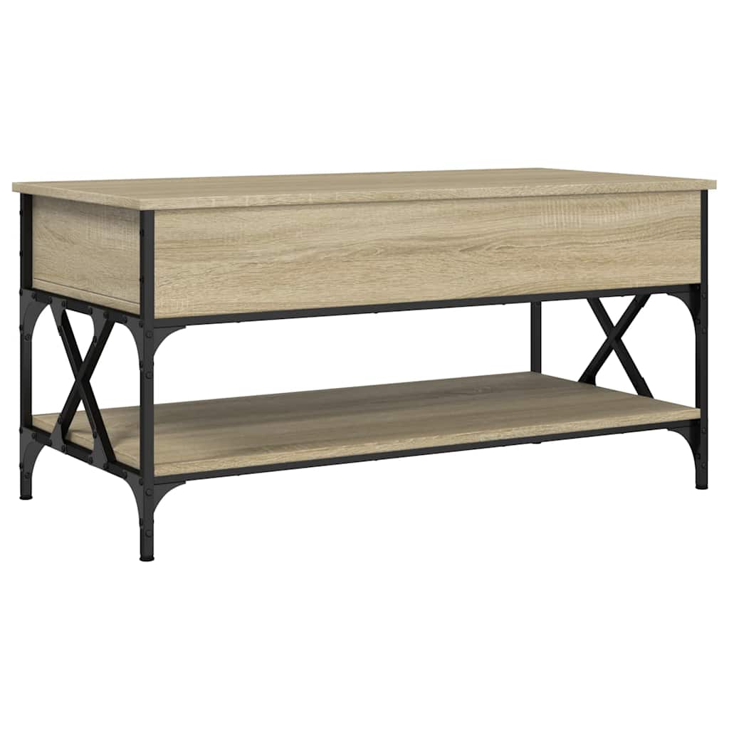 sofabord 100x50x50 cm konstrueret træ og metal sonoma-eg