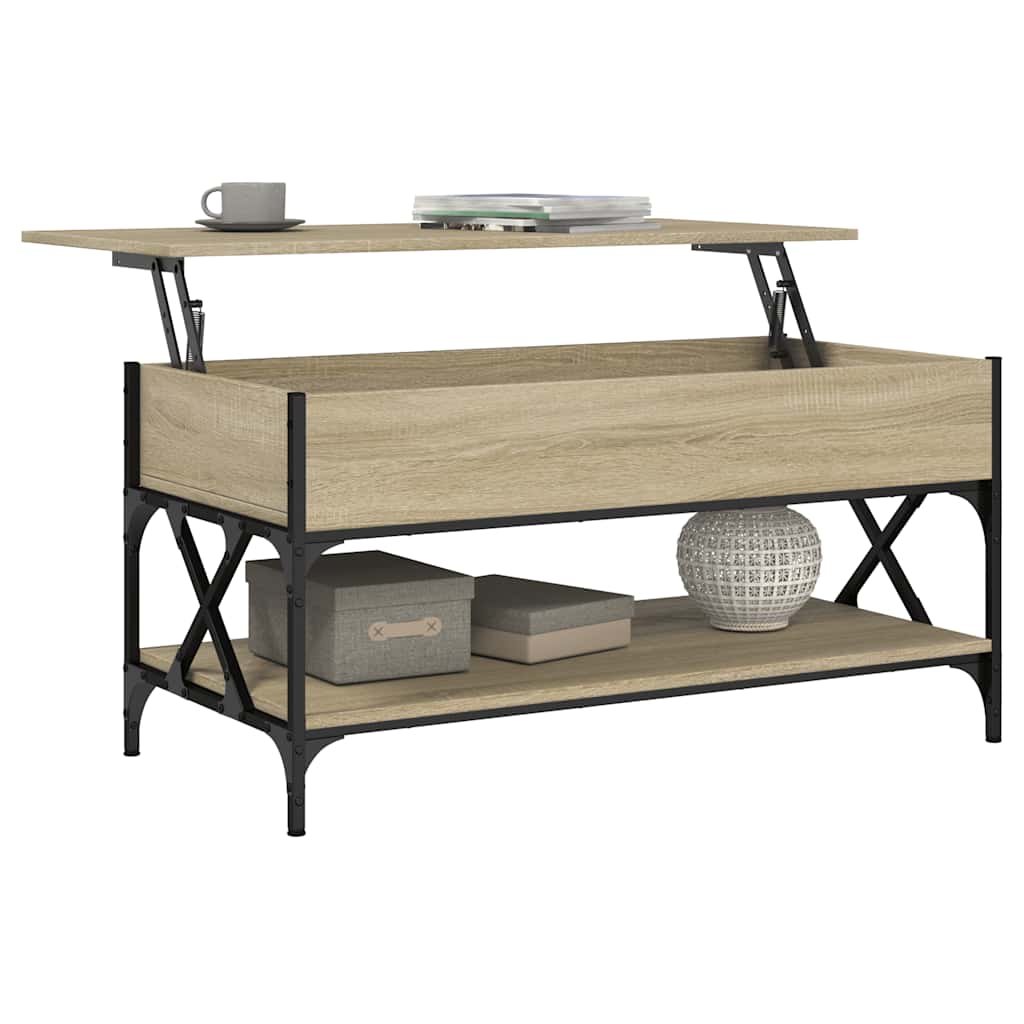 sofabord 100x50x50 cm konstrueret træ og metal sonoma-eg