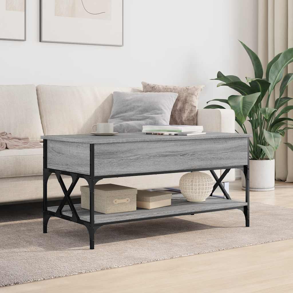 sofabord 100x50x50 cm konstrueret træ og metal grå sonoma-eg