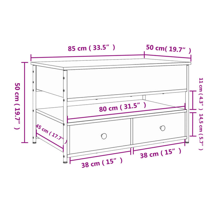 sofabord 85x50x50 cm konstrueret træ og metal sort