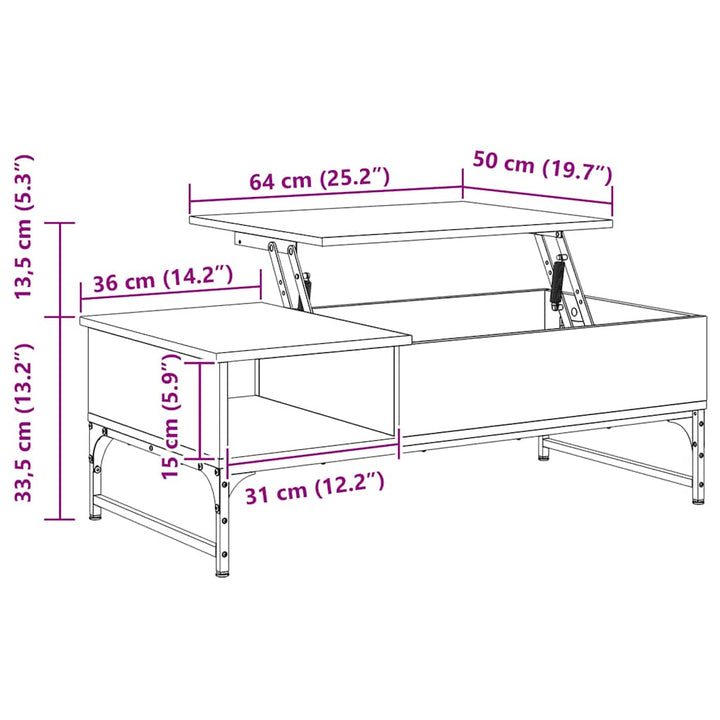 sofabord 100x50x35 cm konstrueret træ og metal røget egetræ