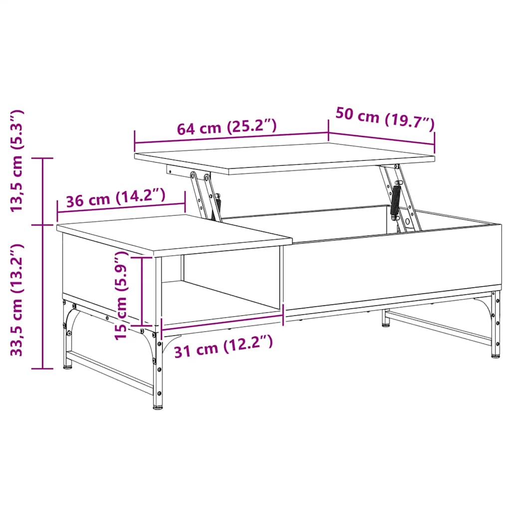 sofabord 100x50x35 cm konstrueret træ og metal grå sonoma-eg