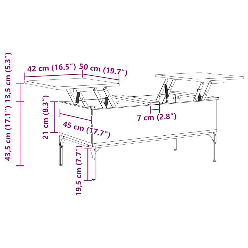 sofabord 100x50x45 cm konstrueret træ og metal sonoma-eg