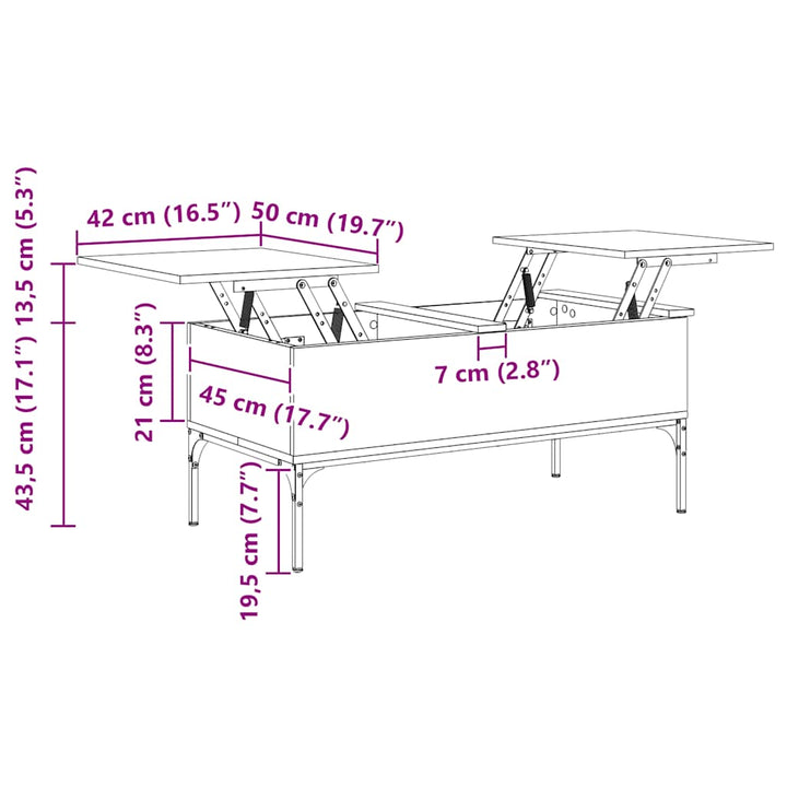 sofabord 100x50x45 cm konstrueret træ og metal sonoma-eg