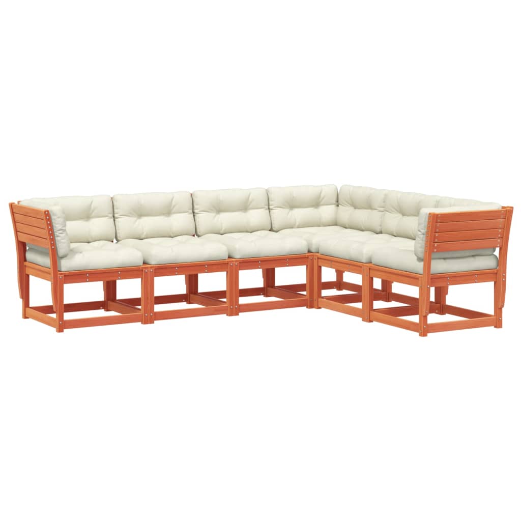 sofasæt til haven 6 dele med hynder massivt fyr gyldenbrun