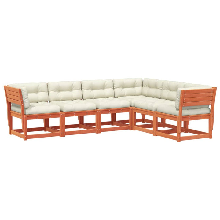 sofasæt til haven 6 dele med hynder massivt fyr gyldenbrun