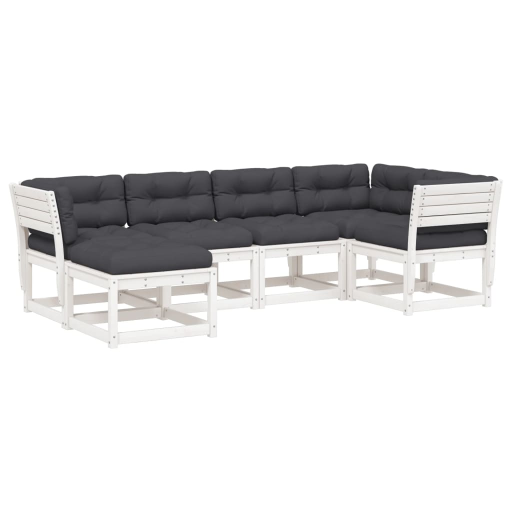 sofasæt til haven 6 dele med hynder massivt fyrretræ hvid