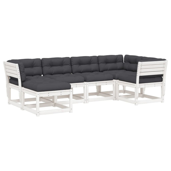 sofasæt til haven 6 dele med hynder massivt fyrretræ hvid