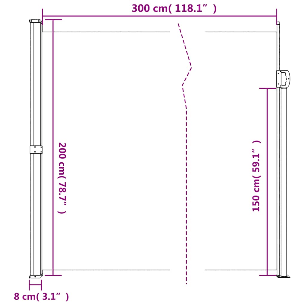 sidemarkise 200x300 cm sammenrullelig brun