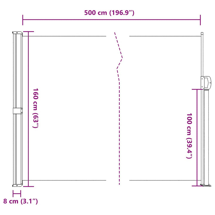 sidemarkise 160x500 cm sammenrullelig cremefarvet