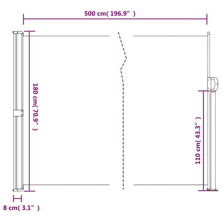 sidemarkise 180x500 cm sammenrullelig brun