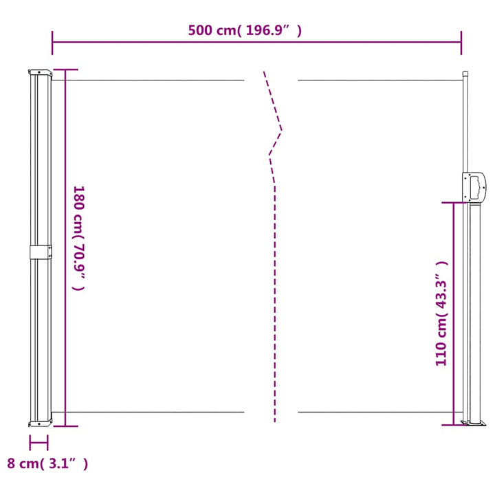 sidemarkise 180x500 cm sammenrullelig antracitgrå