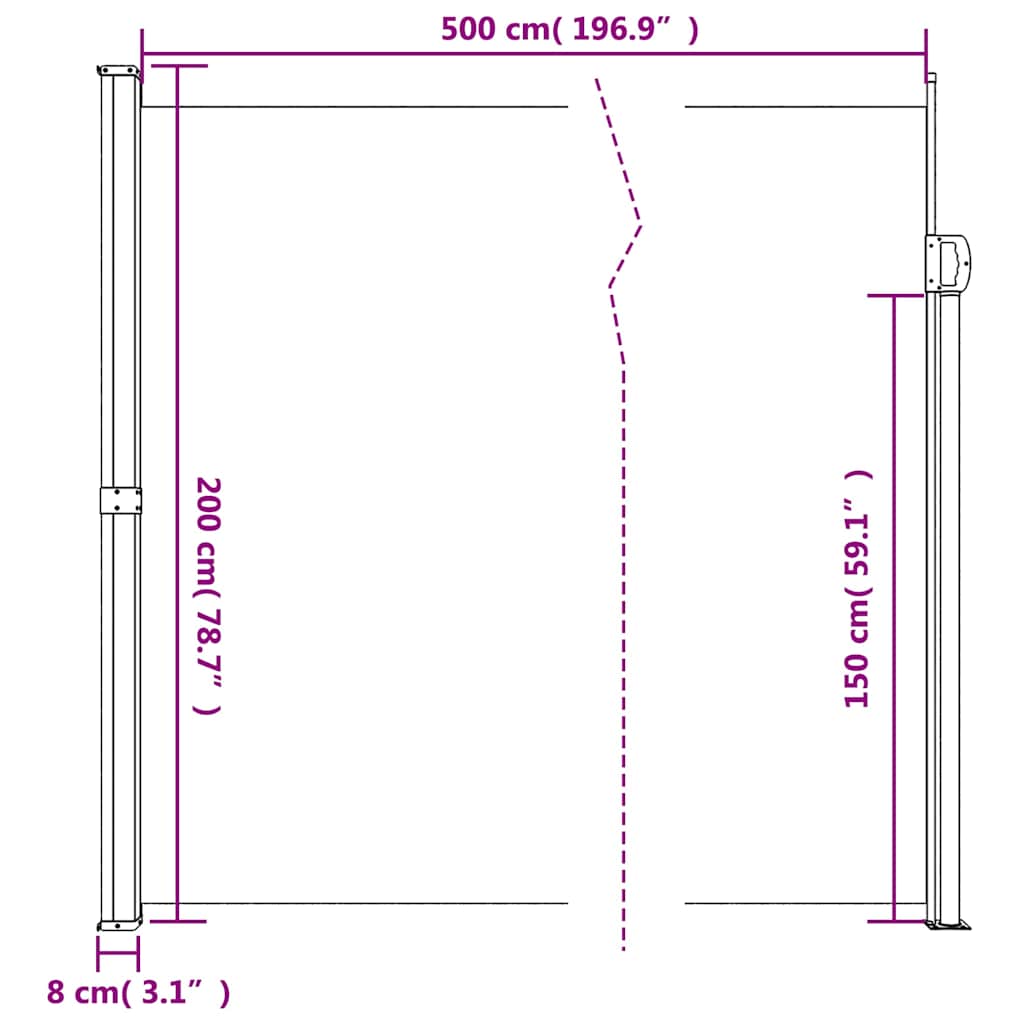 sidemarkise 200x500 cm sammenrullelig brun
