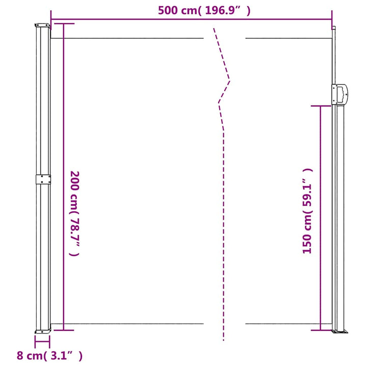 sidemarkise 200x500 cm sammenrullelig brun