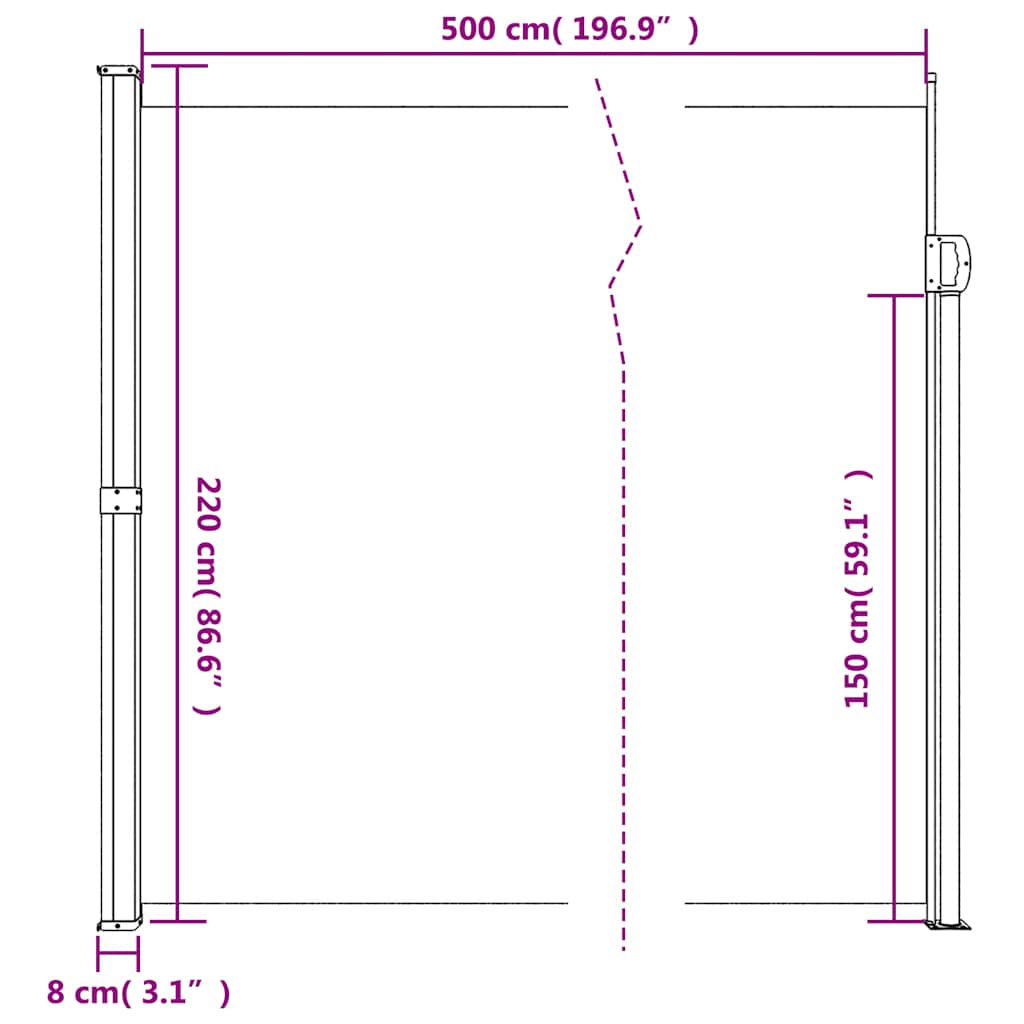 sammenrullelig sidemarkise 220x500 cm beige