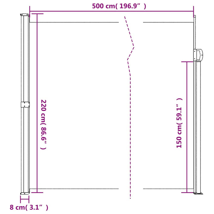 sammenrullelig sidemarkise 220x500 cm gråbrun