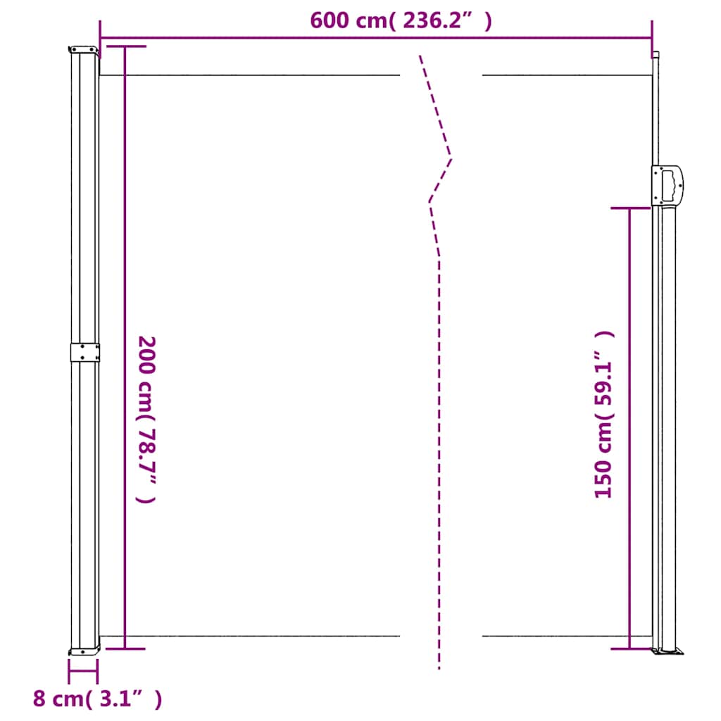 sammenrullelig sidemarkise 200x600 cm cremefarvet