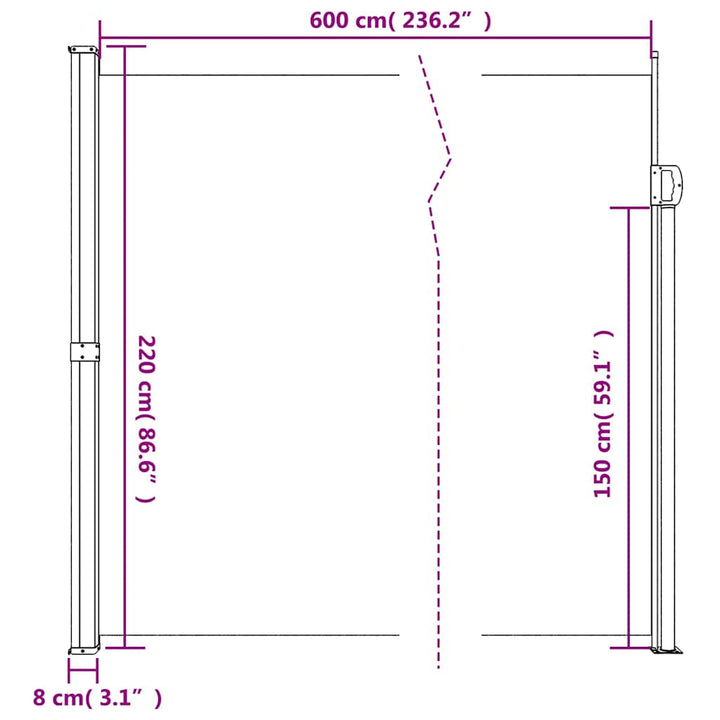 sammenrullelig sidemarkise 220x600 cm hvid